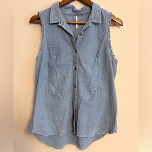 Free People Sleeveless Denim Button-Up Top
